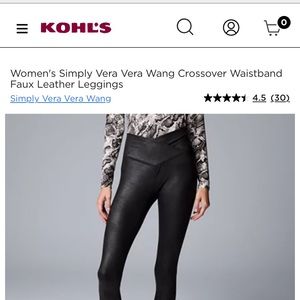 Simply Vera Vera Wang Crossover Waistband Faux Leather Leggings
